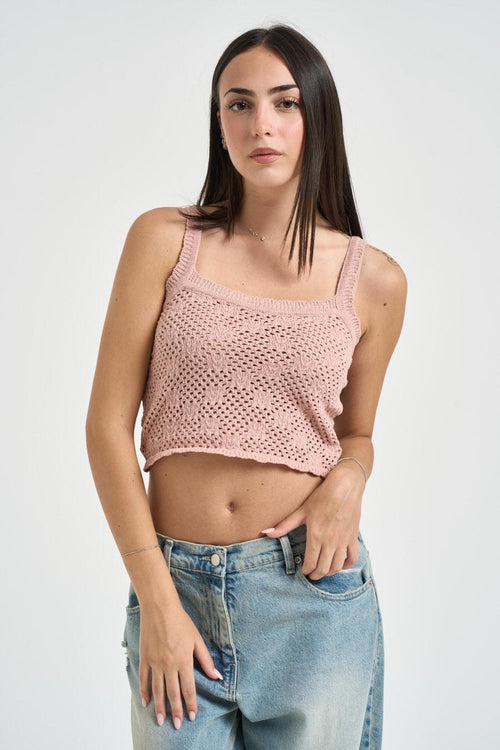 Top donna in maglia traforata rosa - 1
