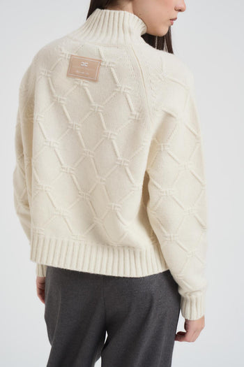 Maglia donna collo alto panna - 5