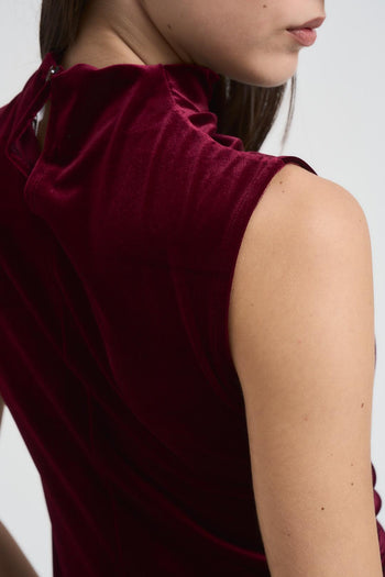 Abito donna lungo in velluto bordeaux - 7