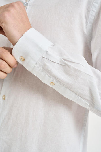 Camicia uomo in misto lino e cotone bianca - 4
