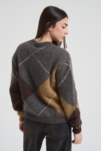 Maglia donna girocollo a rombi grigia - 4