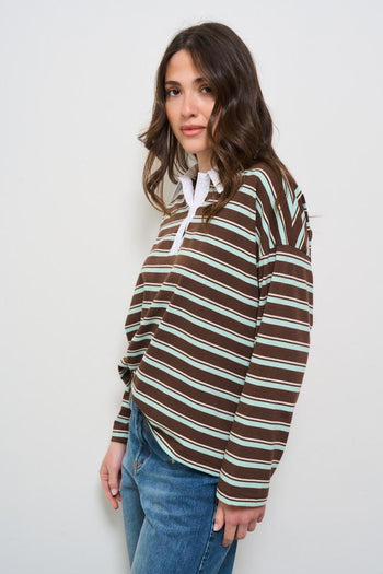 Polo donna a righe marrone - 3