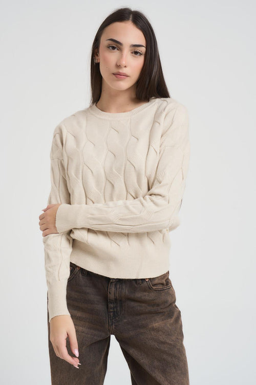 Maglia donna a trecce panna