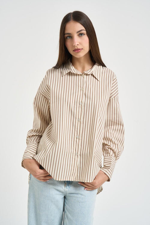 Camicia donna beige con righe verticali