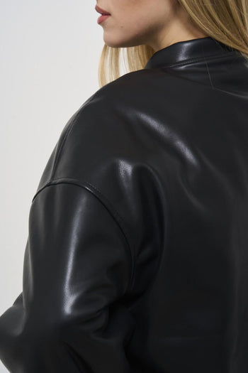 Women's black faux leather bomber jacket - 5