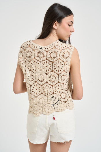 Gilet donna crochet ecru - 3
