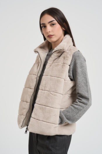 Gilet donna in ecopelliccia beige - 3