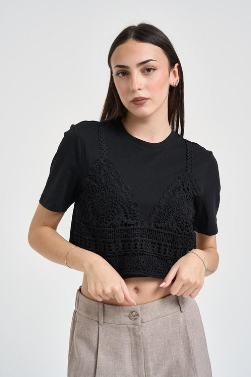 T-shirt donna cropped nera