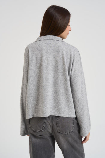 Polo donna scollo a V grigia - 4