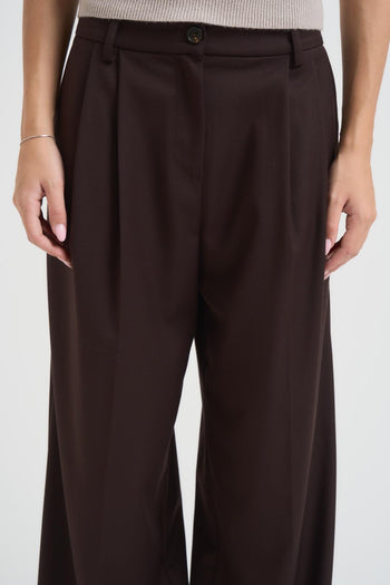 Pantalone ampio donna con pence marrone - 4