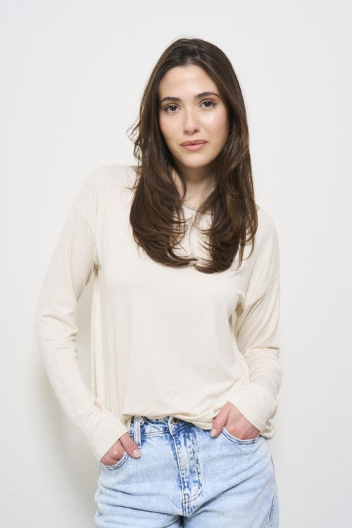 Maglia donna girocollo panna