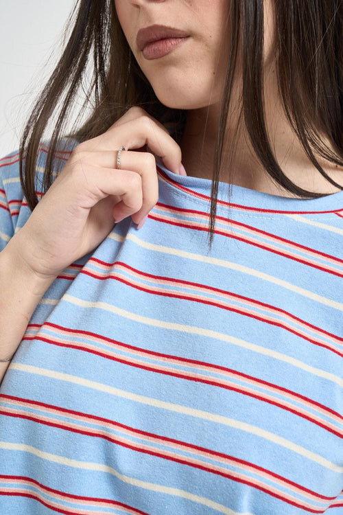T-shirt donna a righe celeste - 2