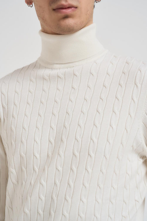 Maglia uomo collo alto a trecce latte - 2