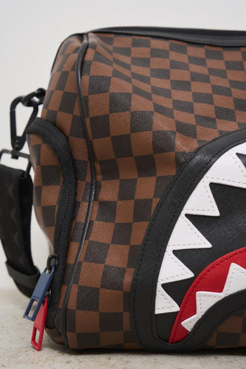 Brown and black checkered men's duffel bag - 4
