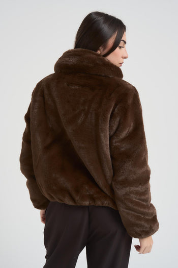 Ecopelliccia donna corta reversibile marrone - 5