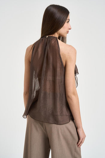 Top donna con volant marrone - 3