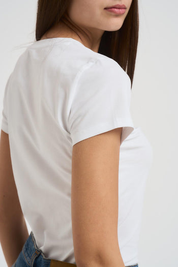 T-shirt donna girocollo bianca con strass - 5