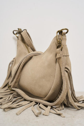 Borsa donna a spalla in camoscio beige - 3