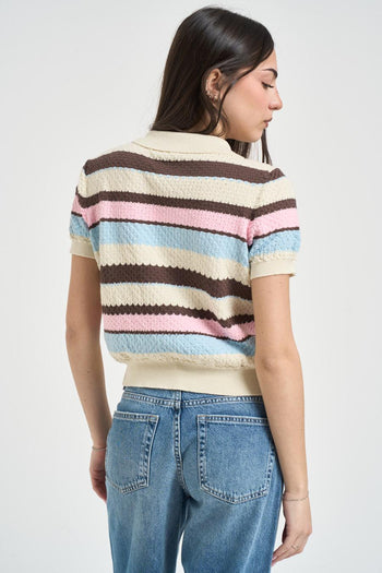 Polo donna cropped a righe multicolor - 3