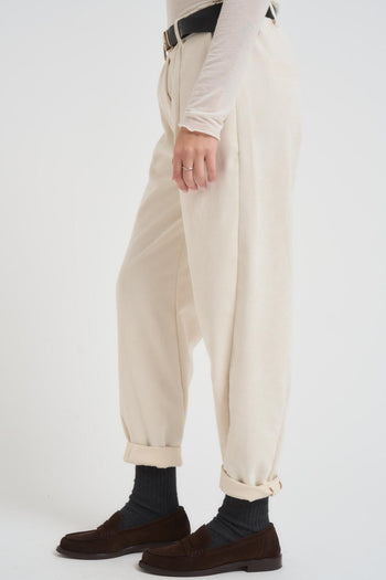 Pantalone donna regular in velluto panna - 3