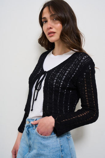 Cardigan donna cropped nero - 3
