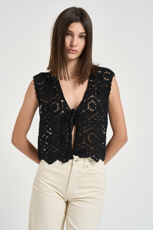 Gilet donna crochet nero - 1