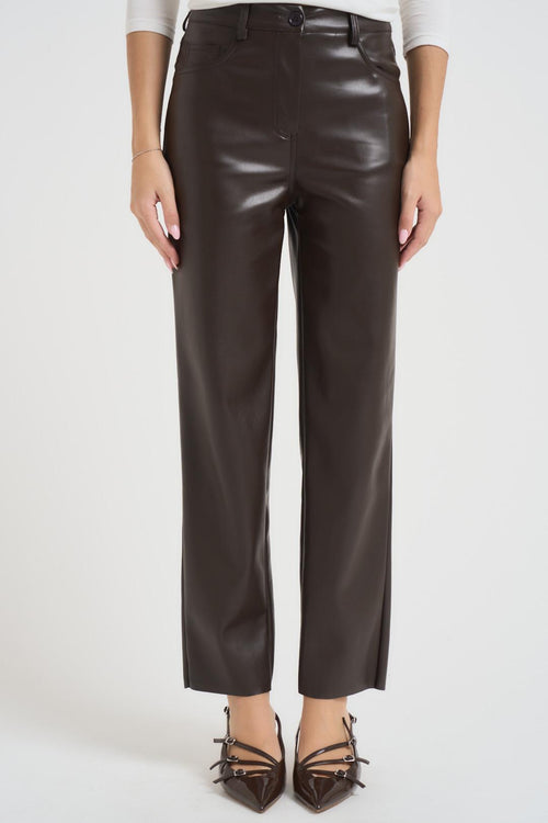 Pantalone donna in ecopelle marrone - 2
