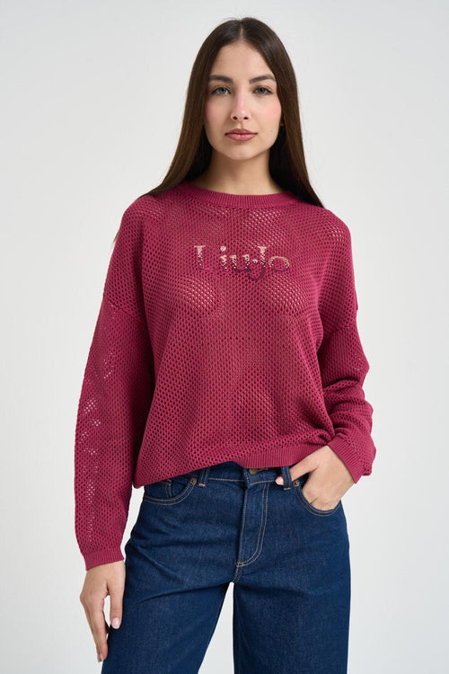 Maglia donna traforata amarena