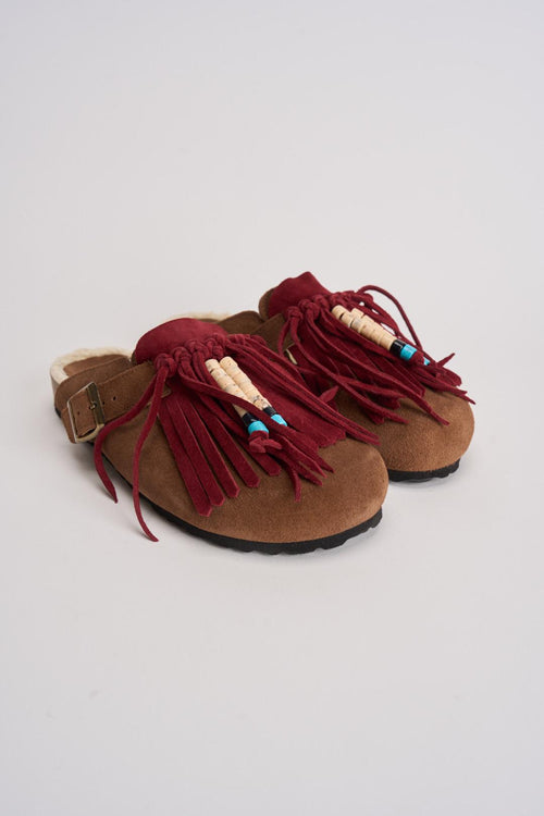 Sabot donna in suede marrone con frange - 2