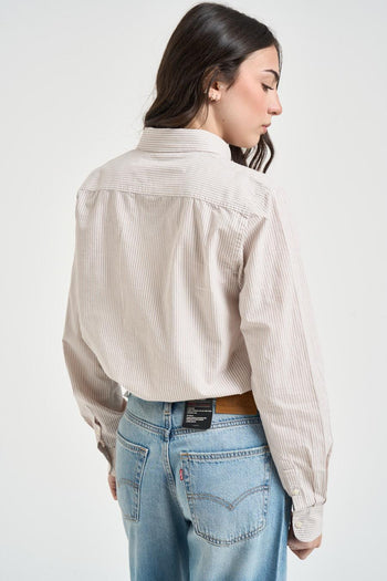 Camicia donna a righe beige e bianche - 3