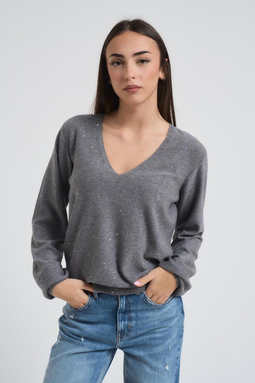 Maglia donna scollo a V grigia