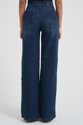 Jeans donna a palazzo in dfenim scuro - 4