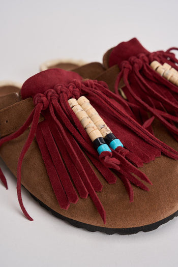 Sabot donna in suede marrone con frange - 3