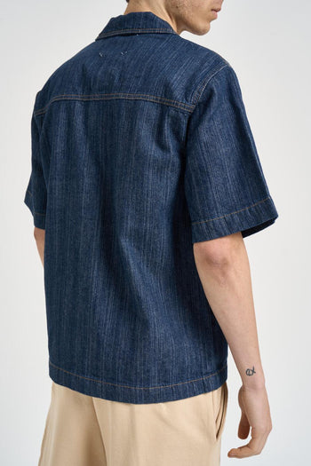 Camicia uomo in denim blu a maniche corte - 5
