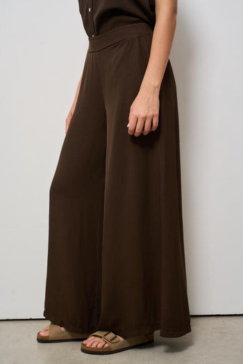 Pantalone donna gamba larga marrone - 3