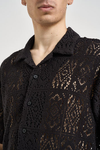 Camicia uomo traforata nera - 3