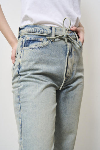 Sandblasted women's jeans with drawstring waist - 4
