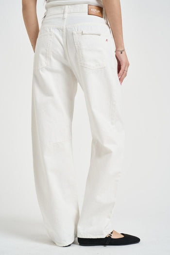 Jeans donna barrel Janie in denim bianco - 4