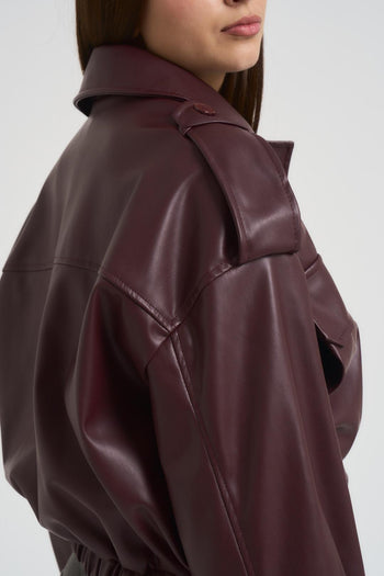 Bomber corto donna in ecopelle bordeaux - 5