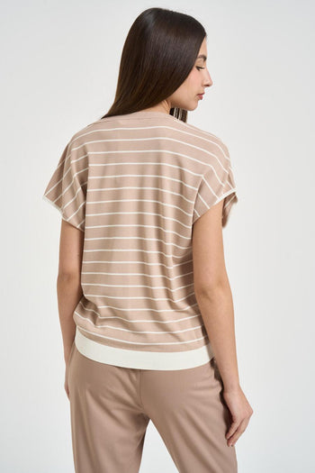 Maglia donna beige a righe - 5