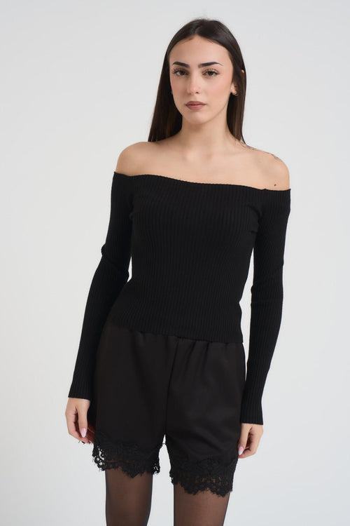 Maglia donna scollo a barca nera