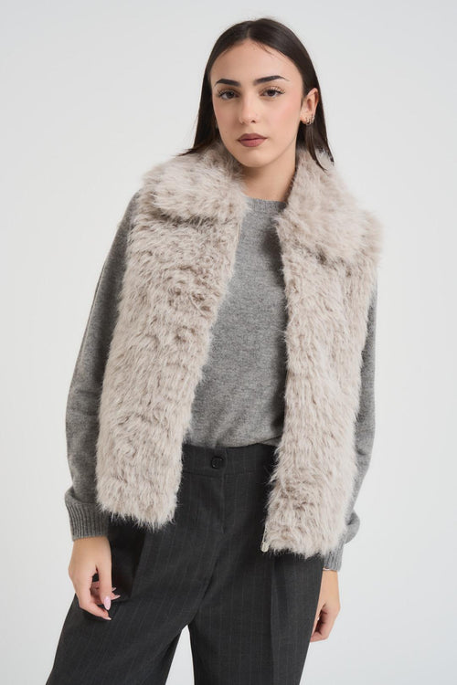 Gilet donna ecopelliccia grigio chiaro - 2
