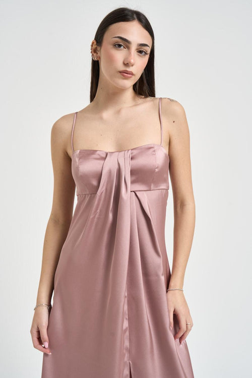 Abito lungo donna rosa cipria in raso fluido - 2