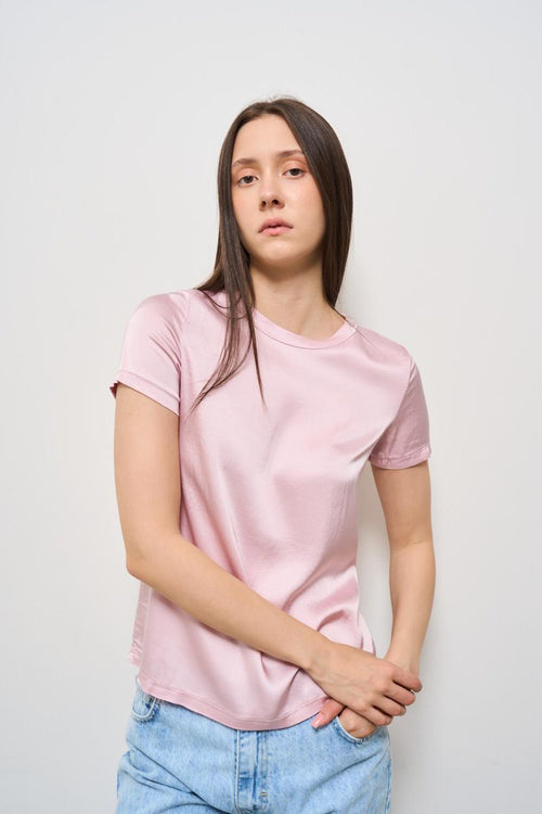 T-shirt donna girocollo rosa satinata - 2