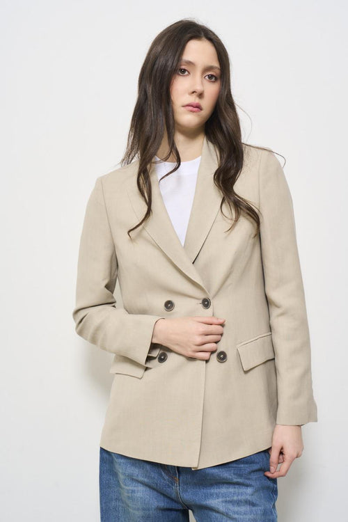 Beige double-breasted women's jacket - 2