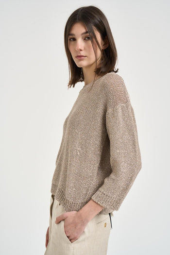 Maglia donna scollo a barca sabbia - 4