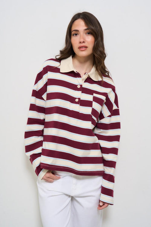Polo donna a righe bordeaux - 1