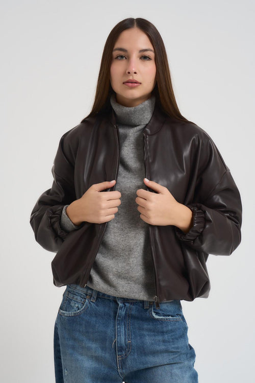 Bomber donna in ecopelle moro