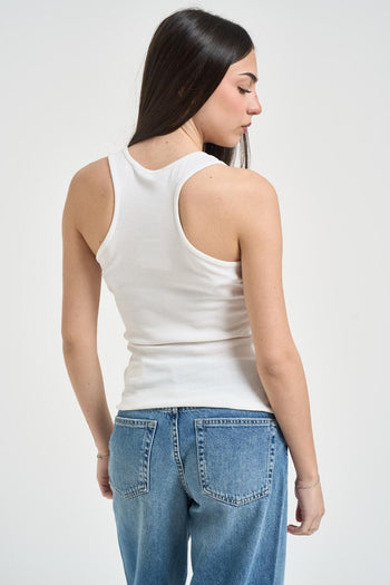 Top donna in cotone a costine bianco - 4