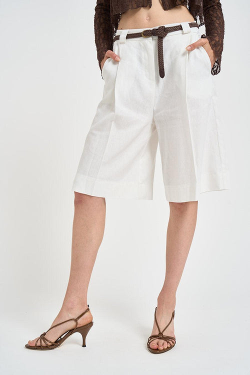Bermuda donna in lino bianco - 1